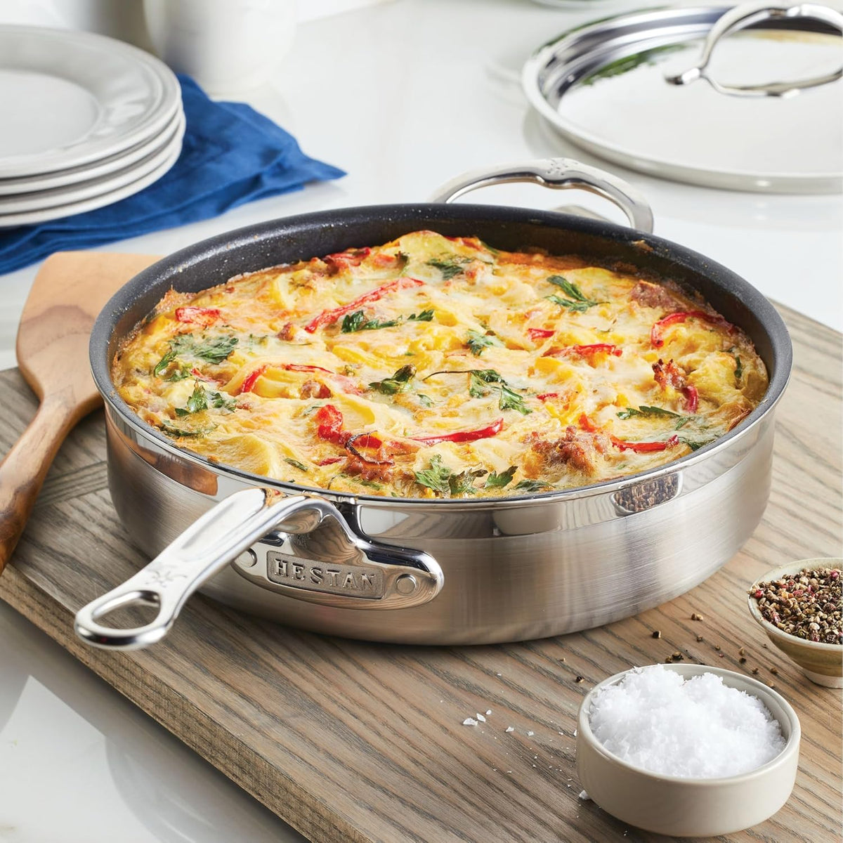 Hestan ProBond Forged TITUM - Professional Clad Stainless Steel, Nonstick, Saute Pan with Lid, 3.5-Quart, Induction Compatible, Made without PFOAs