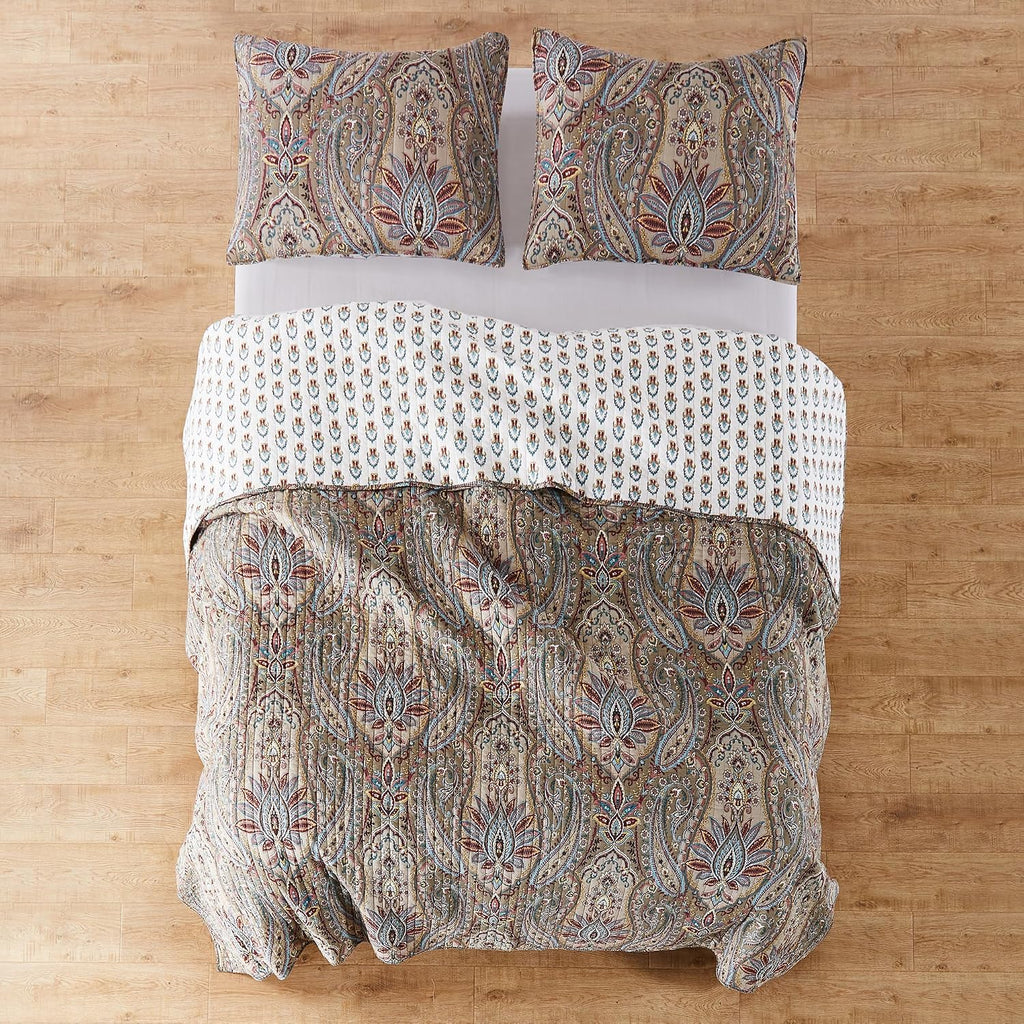 Levtex Home - Kasey Quilt Set - Twin/Twin XL Quilt (68x86in.) + One Standard Pillow Sham (26x20in.) - Paisley - Red, Blue, Beige, Yellow, Black, and White - Reversible - Cotton Fabric