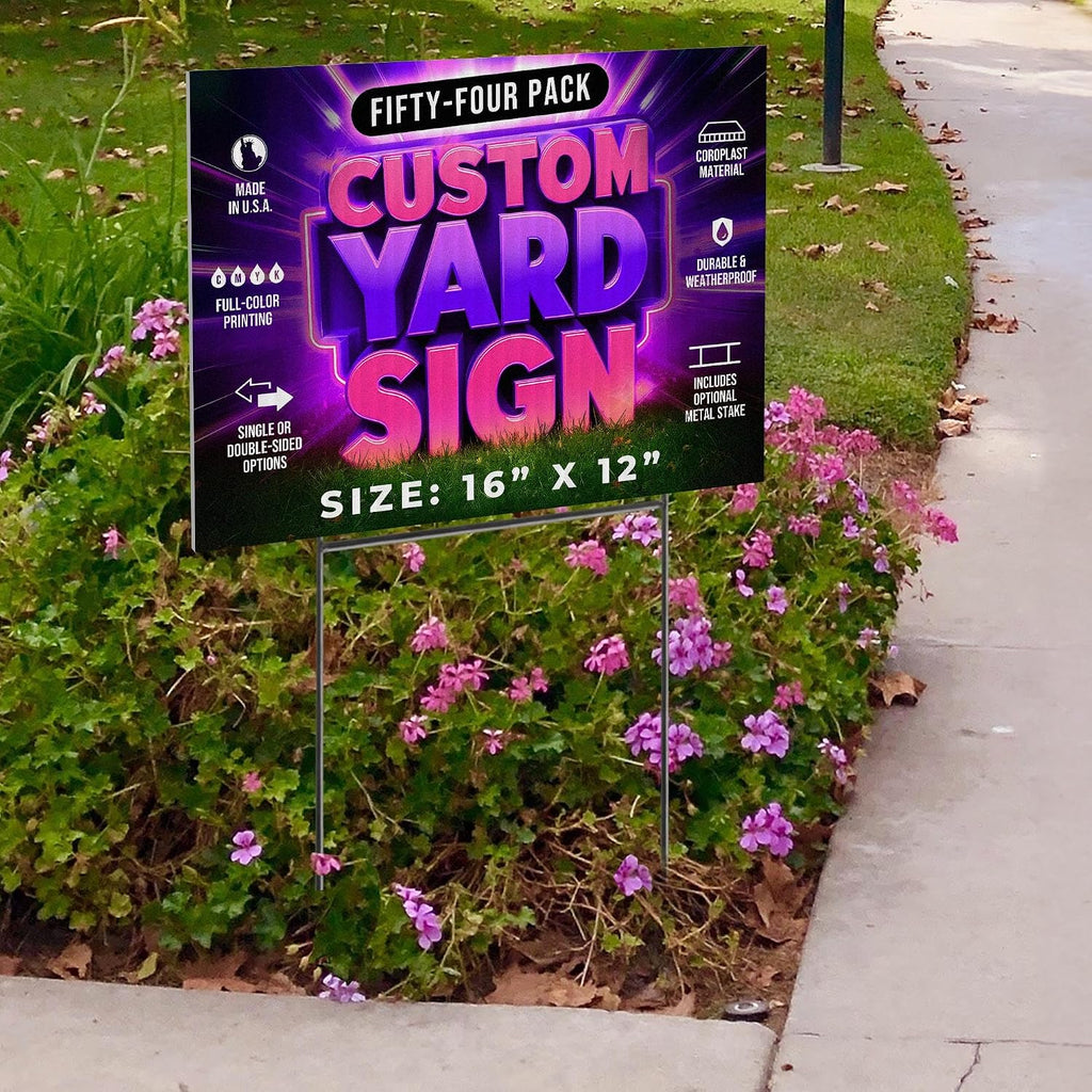 54 Pack, 16x12' Custom Yard Signs with Stakes, Personalized Double Sided Yard Signs Customizable Business Sign, Corrugated Lawn Sign for Outdoor