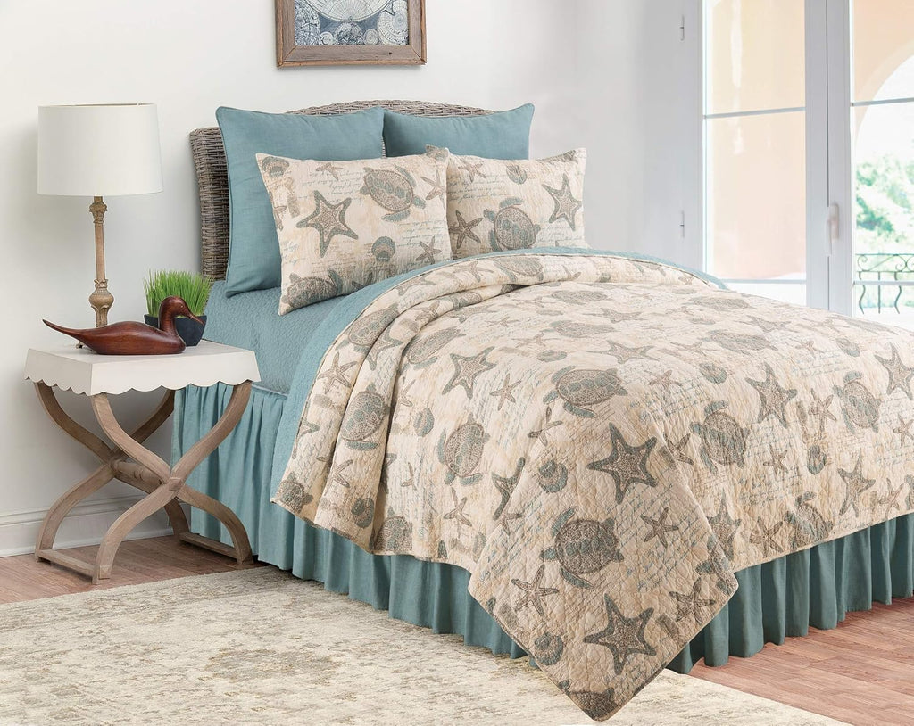 C&F Home Amber Sands 3-Piece King Cotton Blend Quilt Set Versatile Summer Nautical Coastal Beach House Reversible Machine Wash Lightweight Bedspread Coverlet Bedding Bedroom Decor Decoration King 3