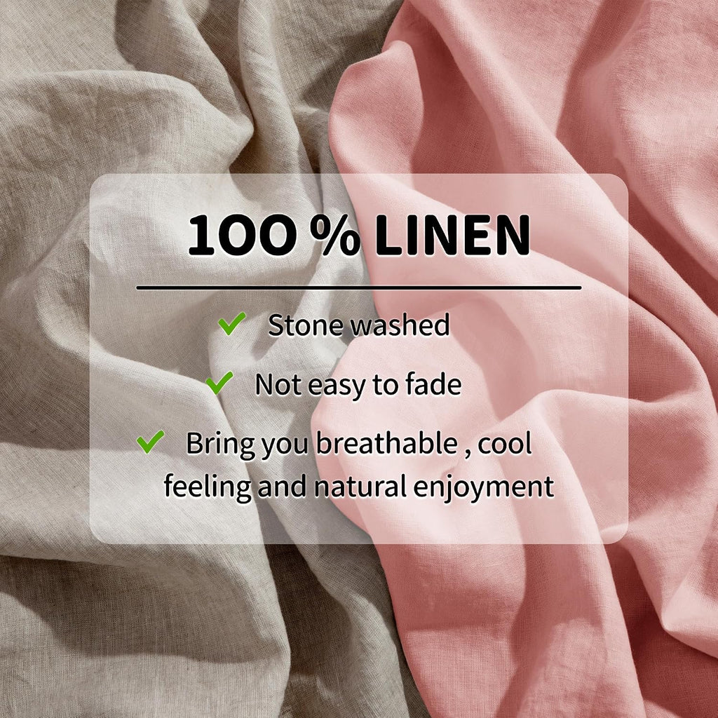 LBRO2M 100% Pure Linen Sheet Set Deep Pocket Up to 16' Bed Sheets Sets, Natural Flax Beddings Soft, Breathable, Comfortable for All Seasons 4 Pcs Sheet Set Queen Size, Blush Pink