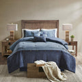 Madison Park Boone Cozy Comforter Set, Faux Suede, Deluxe Hotel Styling All Season Down Alternative Bedding Matching Shams, Decorative Pillow, King (104 in x 92 in), Rustic Dark Navy 7 Piece