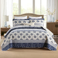 Homzard California King Size Comforter Set,Navy Blue Beige All Cotton Quilted Bedspread (118 * 106 Inch) with 2 Pillow Shams,Oversized Floral Quilt Set Lightweight All Season Coverlet | 3 Piece All Season