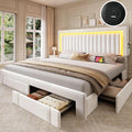 YITAHOME King Size Bed Frame with Adjustable Headboard, 4 Storage Drawers and RGB LED Lights, Velvet Upholstered Platform Bed with USB Ports, No Box Spring Needed, Fast Assembly, Noise-Free, White