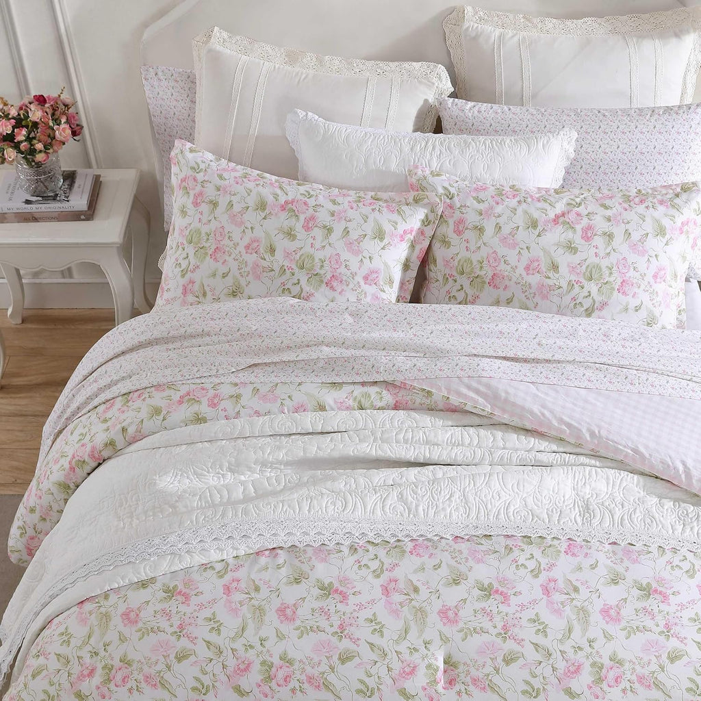 Laura Ashley - King Comforter Set, Luxuriously Soft Bedding with Matching Shams, Coquette Room Decor (Morning Gloria Pink, King)