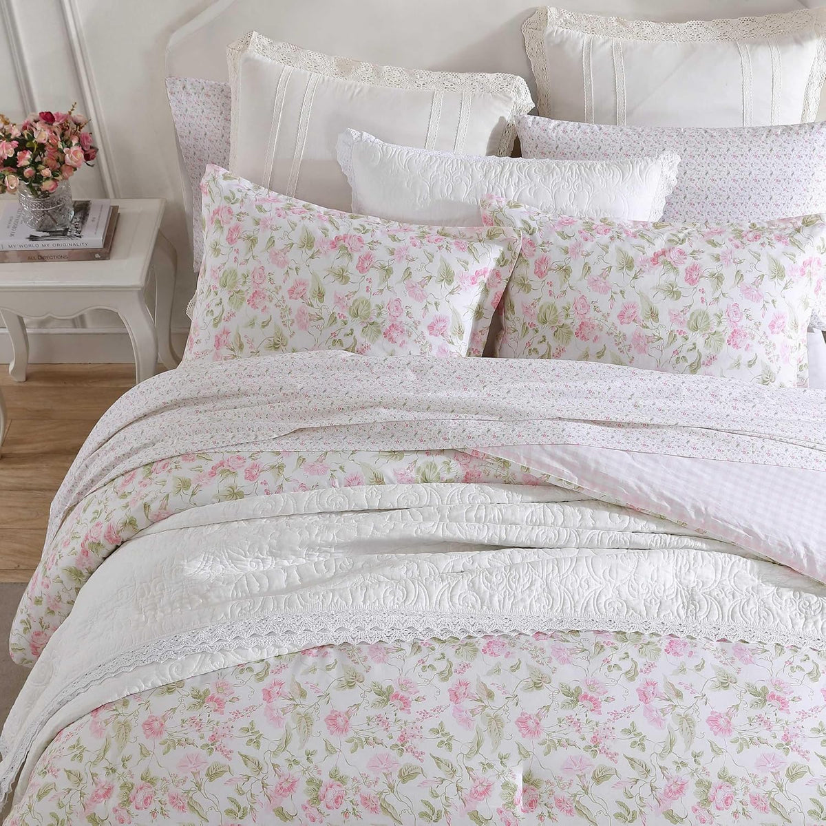 Laura Ashley - King Comforter Set, Luxuriously Soft Bedding with Matching Shams, Coquette Room Decor (Morning Gloria Pink, King)