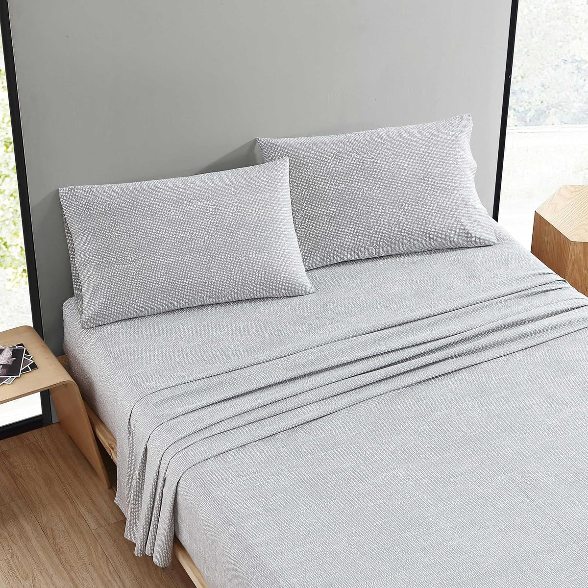 Marimekko - Queen Sheet Set, Premium Cotton Percale Bedding Set with Matching Shams, Lightweight & Breathable Bed Essentials (Orkanen Grey, Queen)