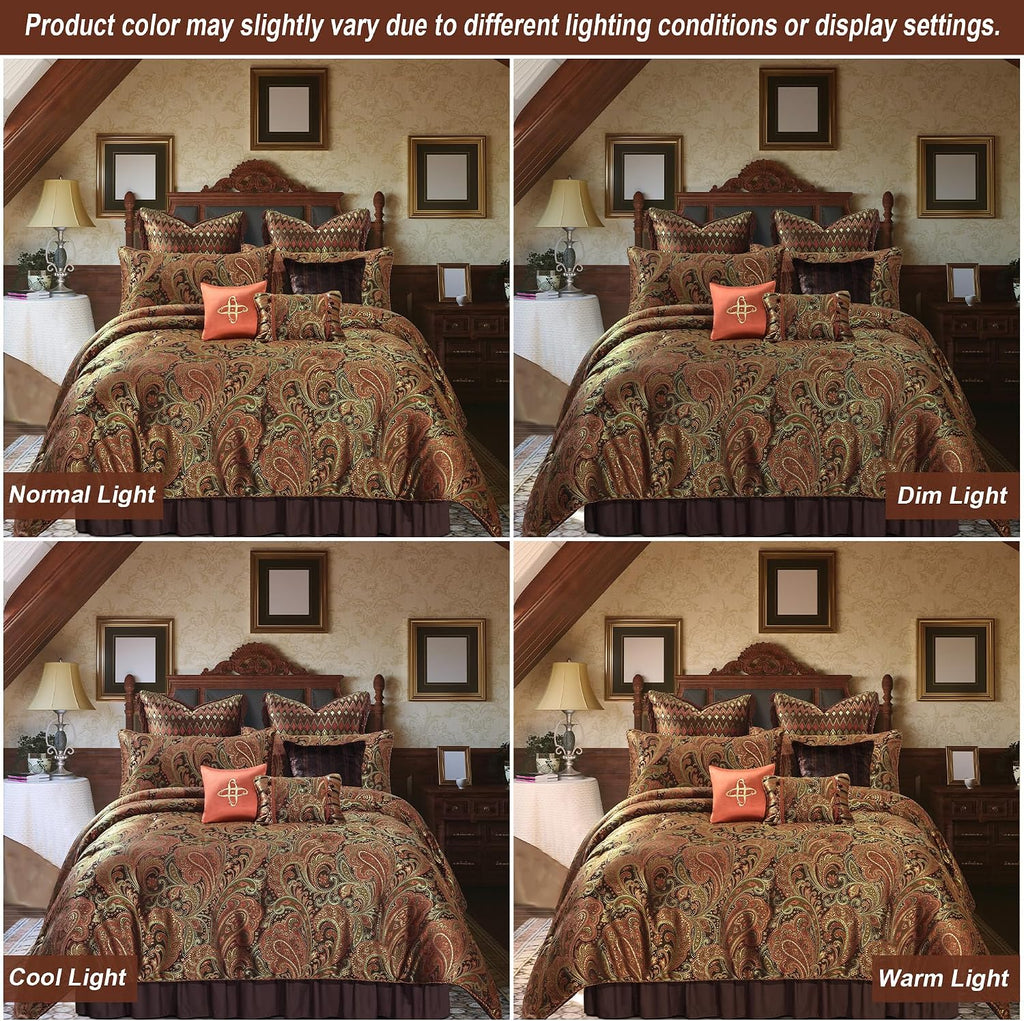 Loom and Mill 9-Piece Jacquard Comforter Sets Queen, Classic Paisley Design Bed in a Bag, Luxury Vintage Damask Bedding Set with Euro Shams, Bedskirt, Filled Decorative Pillow for Home(Queen)