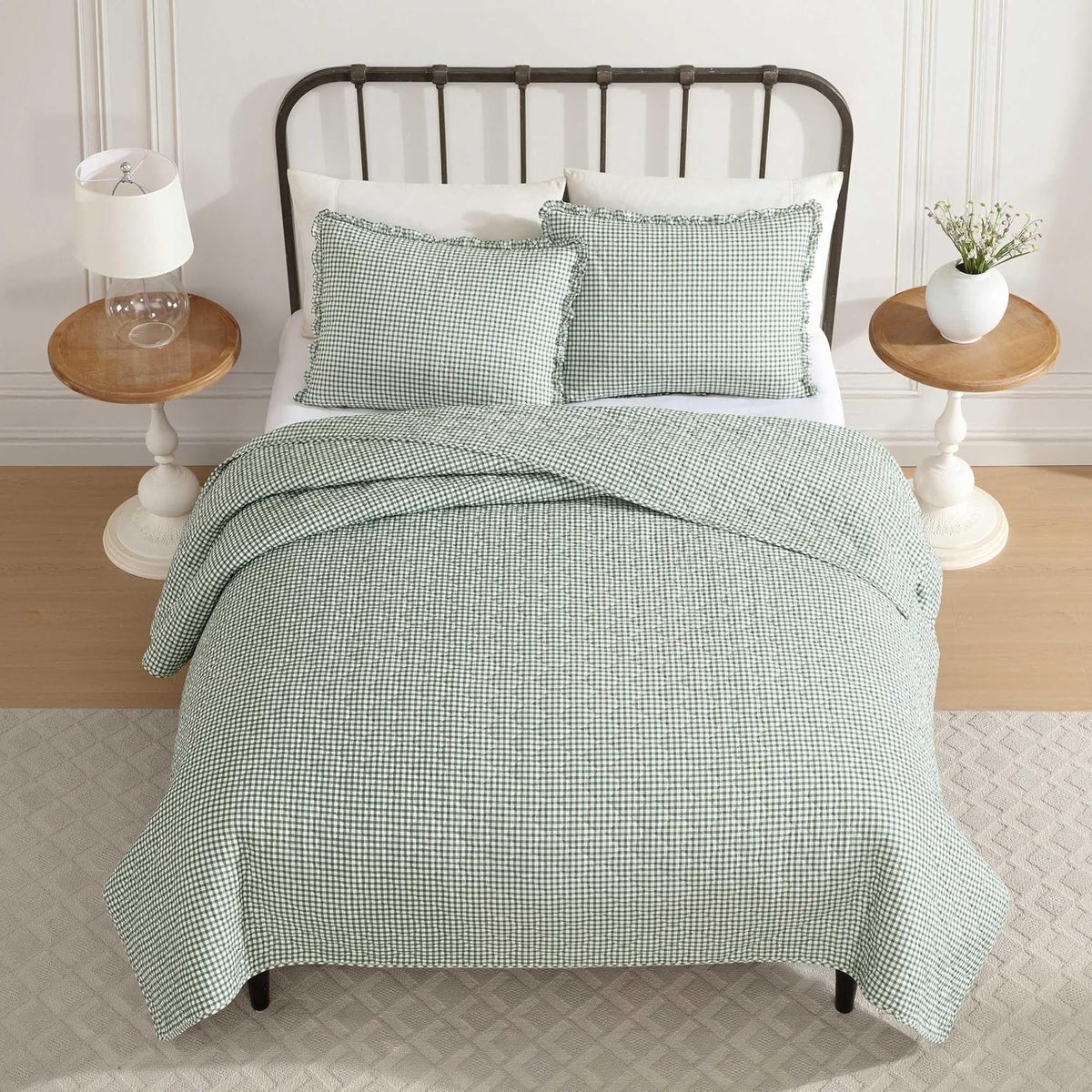 Laura Ashley - Full/Queen Quilt Set, Pre-Washed Cotton Bedding with Matching Sham, Lightweight for Year Round Use, Oeko-Tex Certified (Gracies Gingham Green)