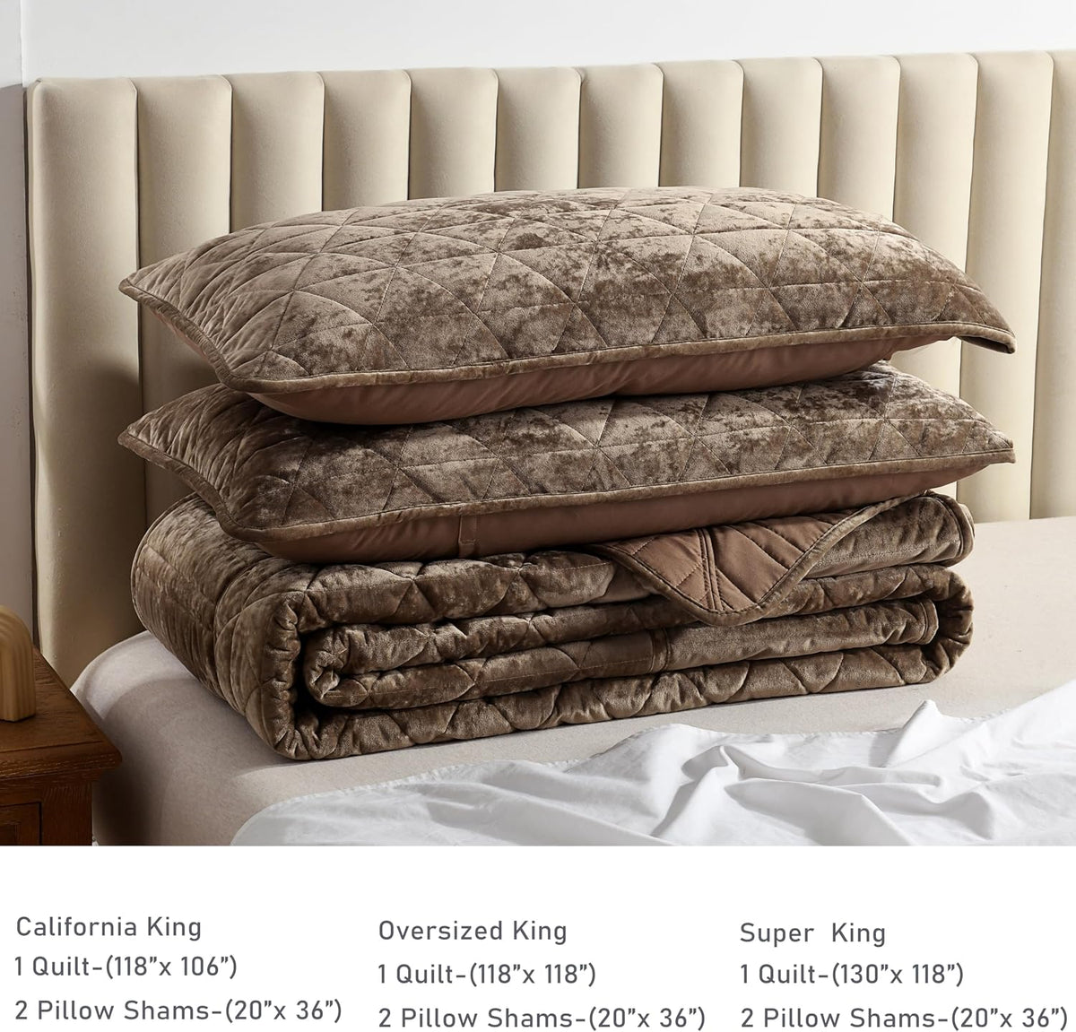 Homzard Velvet Oversized King Comforter Set, Mocha Brown Bedding Set (118'*118') with 2 Pillow Shams, Luxury Oversized King Size Quilt,Patchwork Bedspread Set,Coverlet 3 Piece