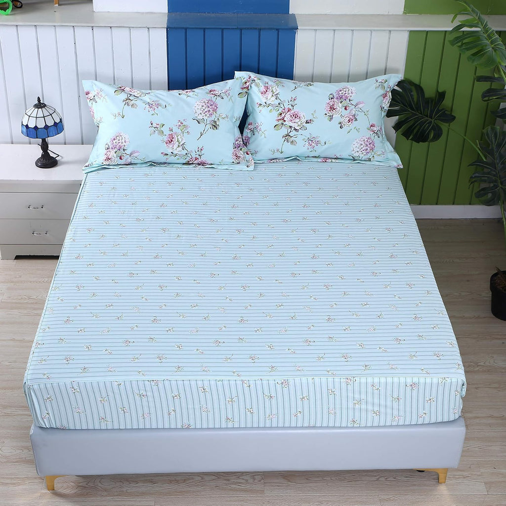 FADFAY Bed in a Bag Set 7-Pieces Shabby Floral Bedding Set King Size Premium 100% Cotton Hydrangea French Country Deep Pocket Sheets Zipper Duvet Cover Pillowcase Set