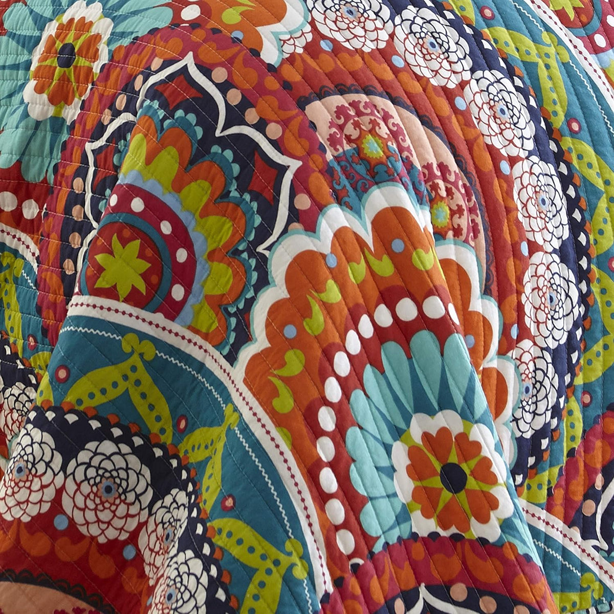 Levtex Home - Serendipity Quilt Set -Twin Quilt + One Standard Pillow Sham - Boho Floral in Orange Teal Red Blue - Quilt Size (68x86in.) and Pillow Sham Size (26x20in.) - Reversible - Cotton