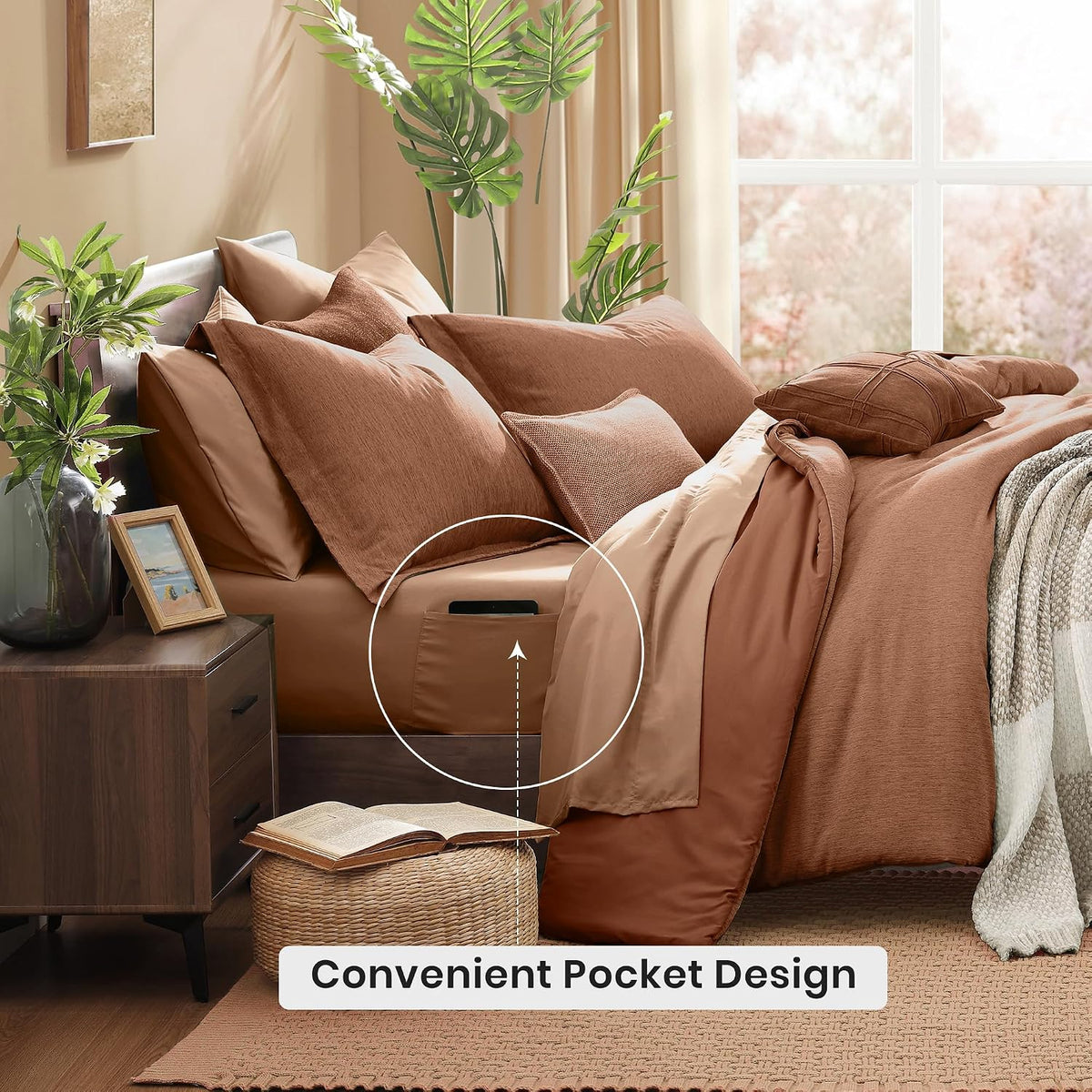 Monbix Super King Comforter Set, Autumn Leaf Cationic Dyeing Bedding Set Reversible, Bed in a Bag 7 Pieces with Comforter, Sheets, Pillowcases & Shams