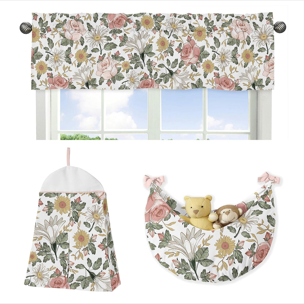 Sweet Jojo Designs Vintage Floral Boho Baby Girl Nursery Crib Bedding Set - 11 Pieces - Blush Pink, Yellow, Green and White Shabby Chic Rose Flower Farmhouse