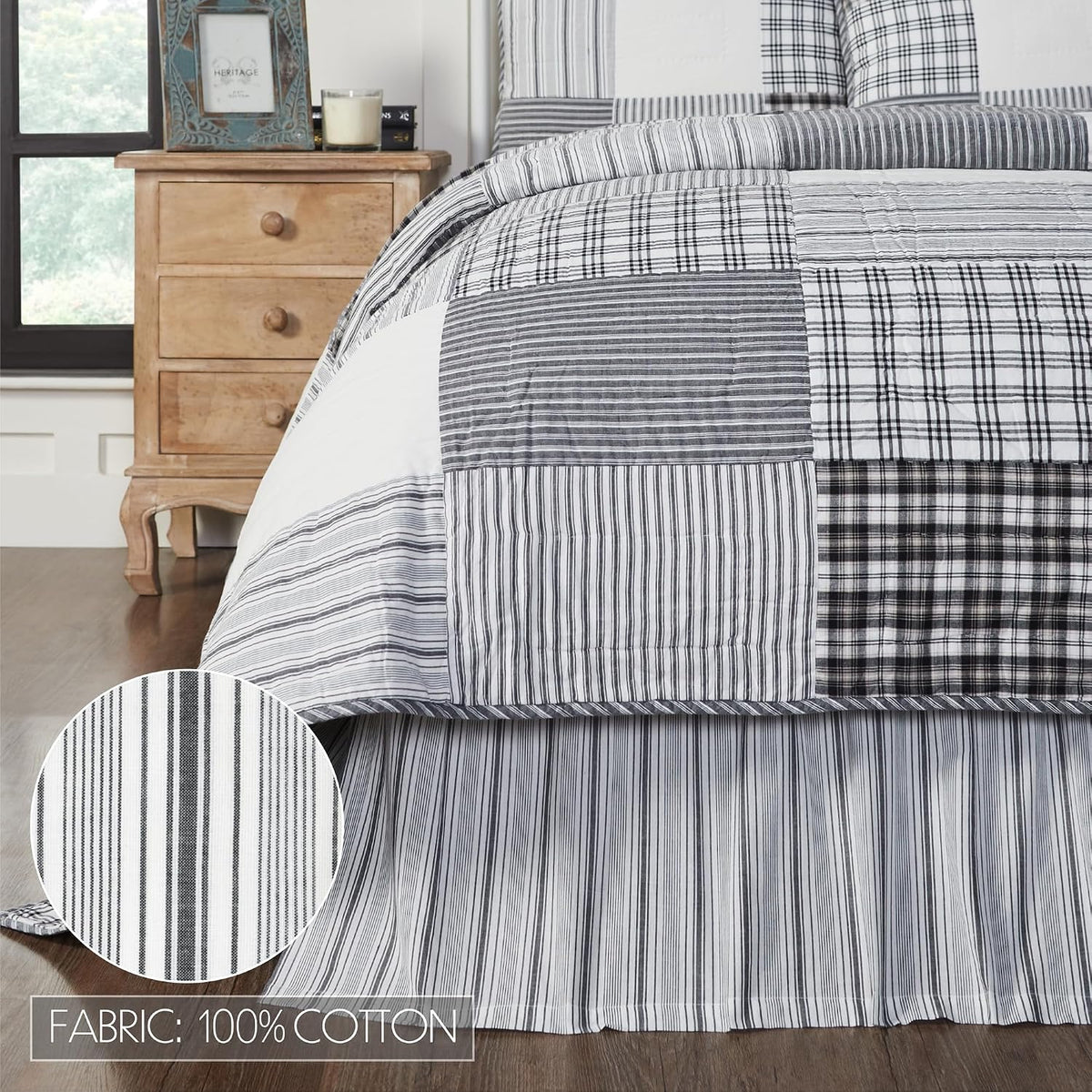 VHC Brands Sawyer Mill Black 8 Piece King Quilt Set (1 Quilt, 2 King Shams, 2 Pillowcase, 2 Euro Shams, 1 Bed Skirt)