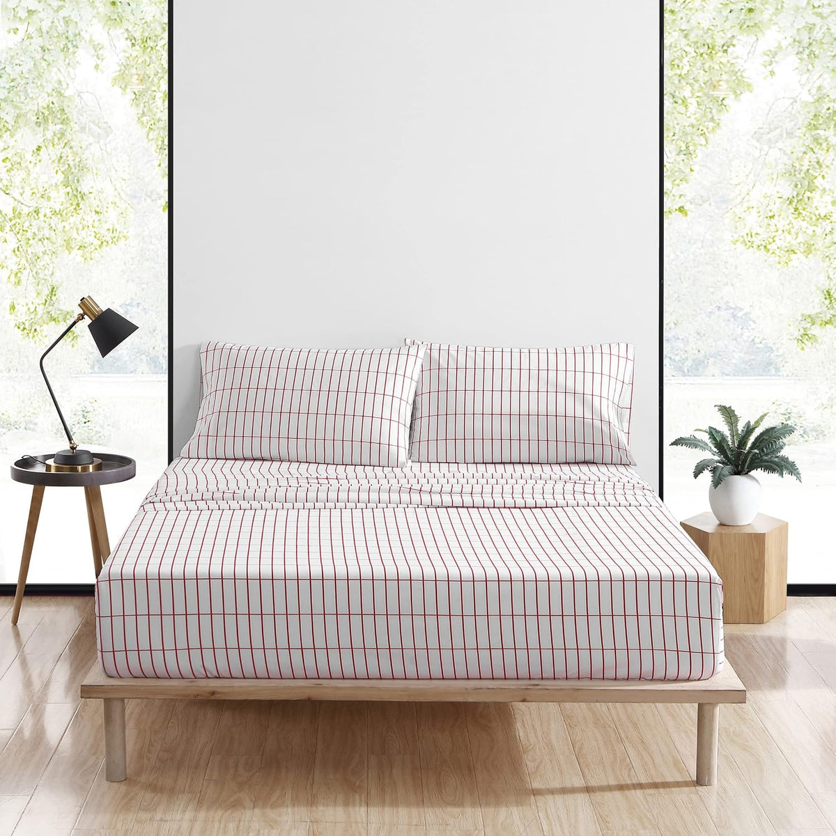 Marimekko- Full Sheet Set, Cotton Percale Bedding Set, Crisp & Cool, Lightweight & Breathable (Pieni Tiiliskivi Red, Full)