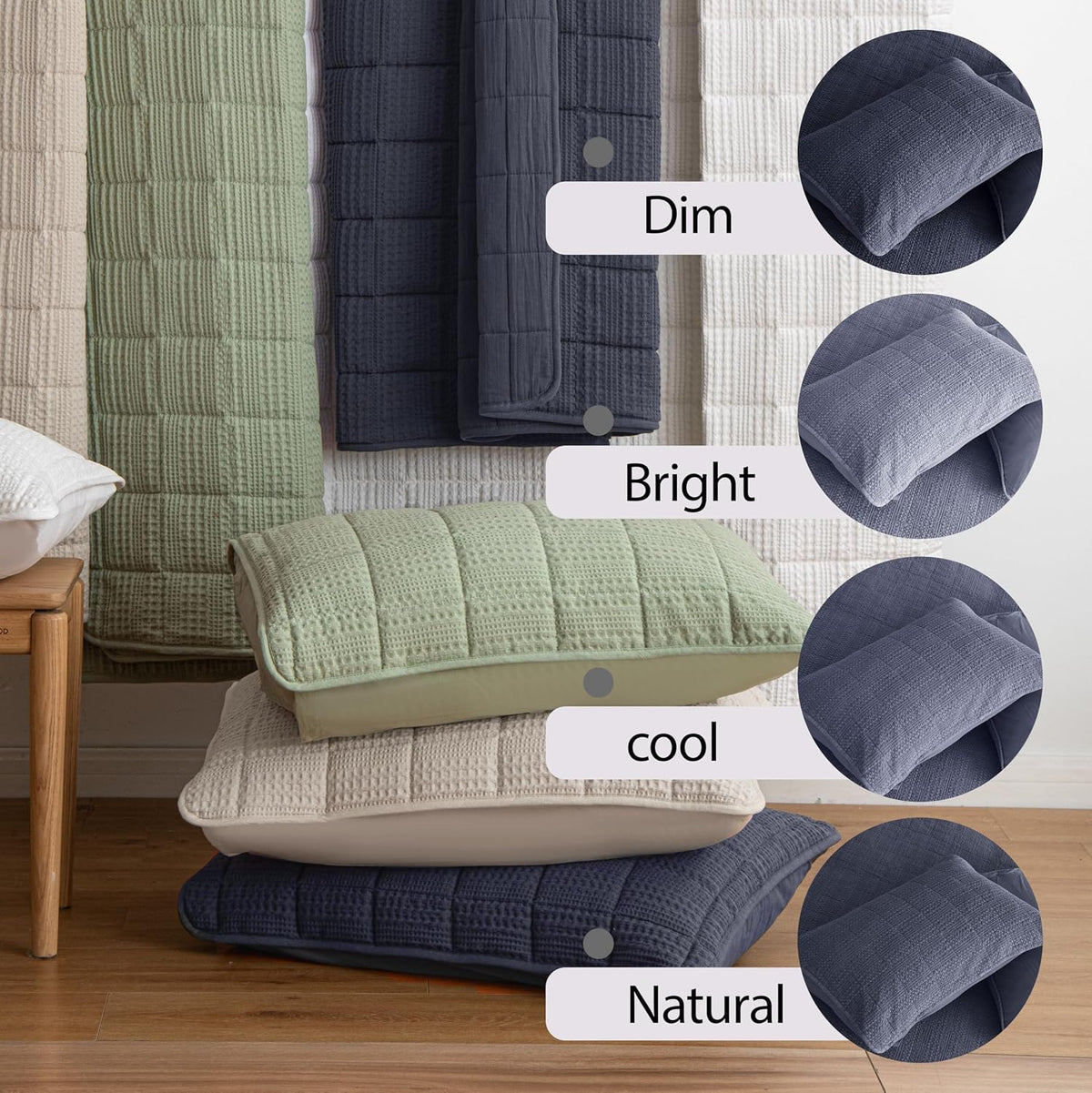 120x128 Cotton Quilt Bedding Set Oversized King Size Quilted Bedspread Sets with 2 Shams,3 Pieces Lightweight Soft Bedding Sets for All Season,Gray Blue