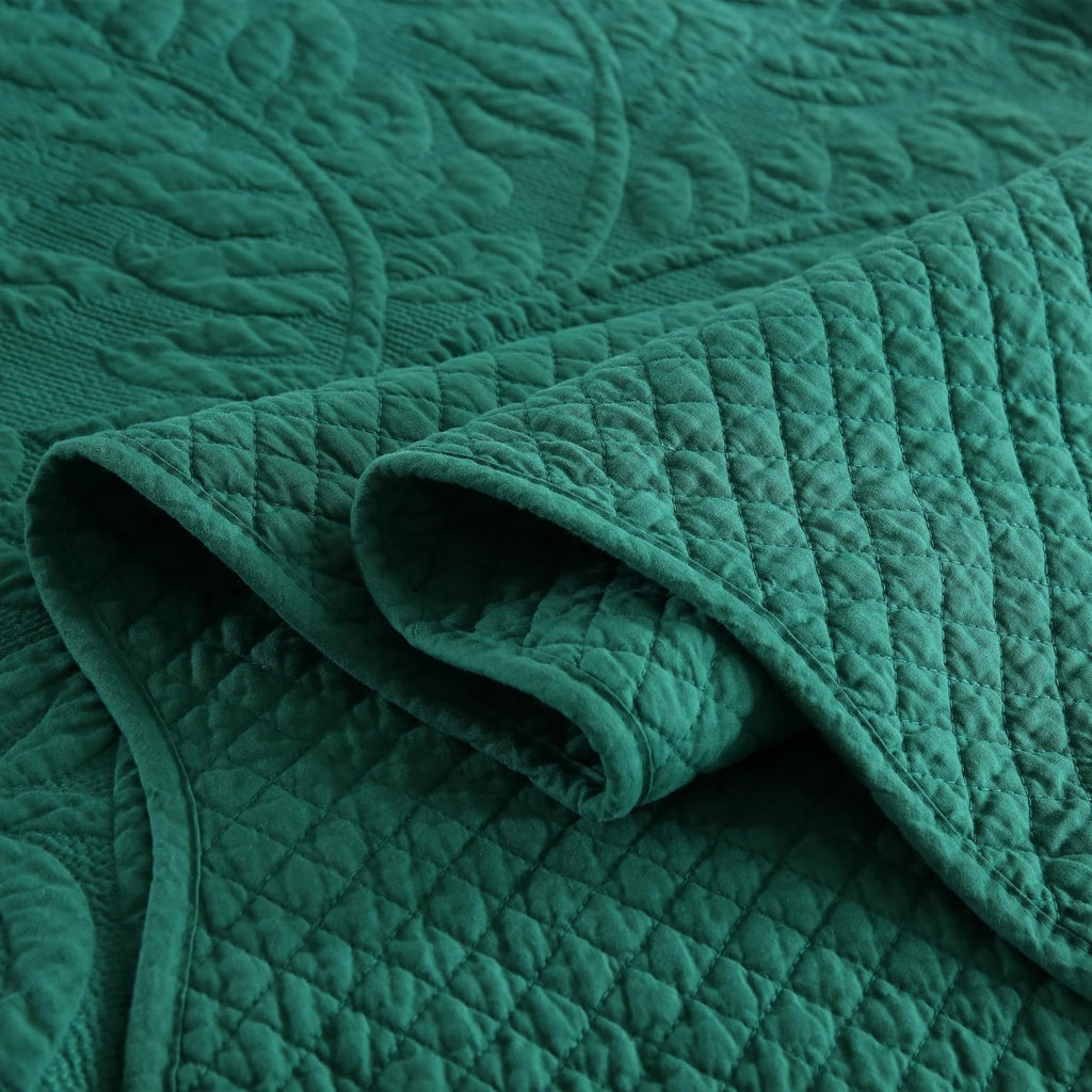 MarCielo 3-Piece 100% Cotton Oversized Bedspread Lightweight Quilt Coverlet Embroidery Farmhouse Bedding Set T0 (Emerald, Oversized Queen (100'x106'))