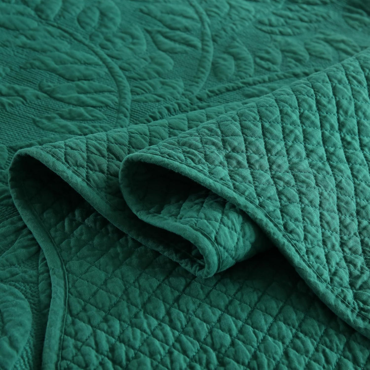 MarCielo 3-Piece 100% Cotton Oversized Bedspread Lightweight Quilt Coverlet Embroidery Farmhouse Bedding Set T0 (Emerald, Oversized Queen (100'x106'))