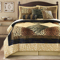 LANCO MODERN LIFESTYLE 7 Piece Queen Comforter Set, Brown Gold, Leopard Short Plush Print, African Safari Themed Bed Set for All Season, Include Comforter, Bedskirt, Pillow Shams and Decor Pillows