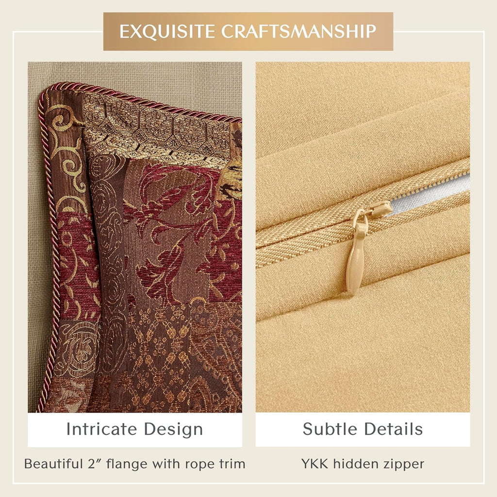 Croscill Classics King Comforter Set, Luxe Chenille Jacquard Patchwork, Microfiber Twill Comforter for a King-Size Bed, Oversized Comforter King Bedding, 2 Shams & Bedskirt, Galleria, King, Red