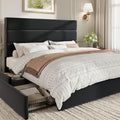 SHA CERLIN Full Size Platform Bed Frame with 4 Storage Drawers, Velvet Upholstered Headboard, Mattress Foundation with Wooden Slats Support, No Box Spring Needed, Easy Assembly, Black