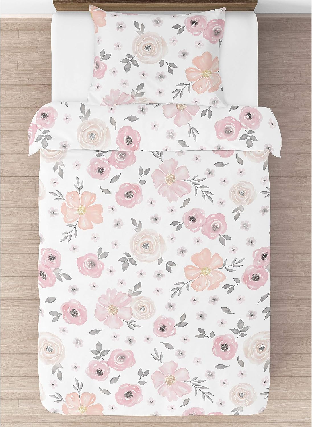 Sweet Jojo Designs 2-Piece Twin Comforter Set (Pink/Grey Boho Floral) for Girls, Kids, Teen, College Bed Room incl. Single Size Bedding & Sham (Watercolor, Flower, Elegant Rose, Farmhouse, Blush Gray)