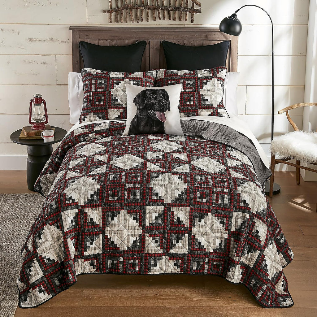 Donna Sharp Log Cabin Star Cotton Quilted Bedding Set -2-Piece Twin Size Quilt Set - Includes 1 Quilt and 1 Standard Pillow Sham - Machine Washable - Traditional Design