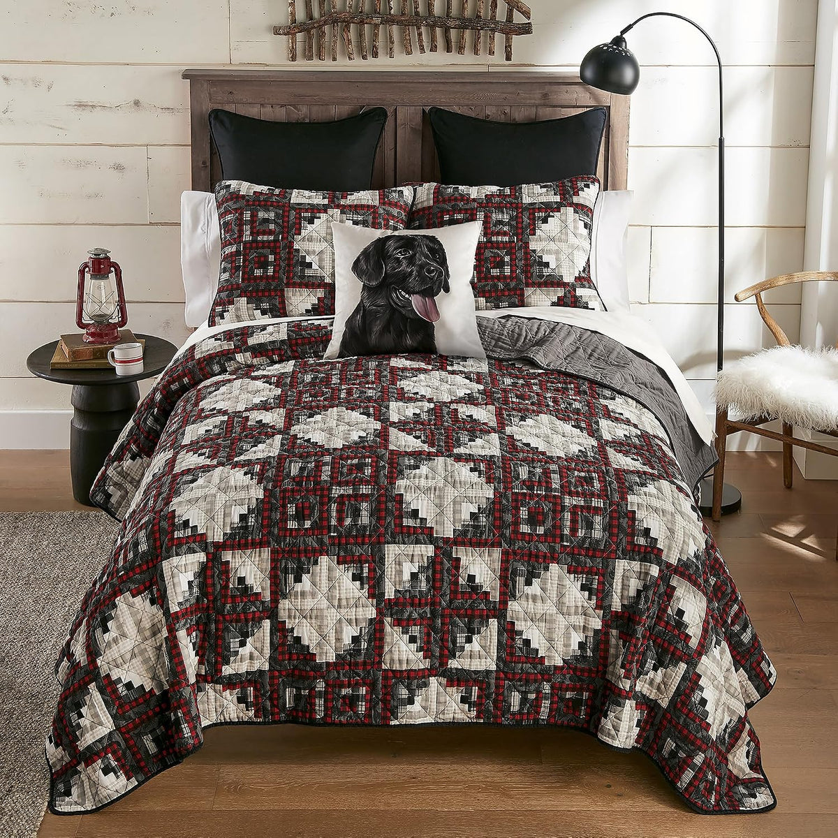 Donna Sharp Log Cabin Star Cotton Quilted Bedding Set -2-Piece Twin Size Quilt Set - Includes 1 Quilt and 1 Standard Pillow Sham - Machine Washable - Traditional Design