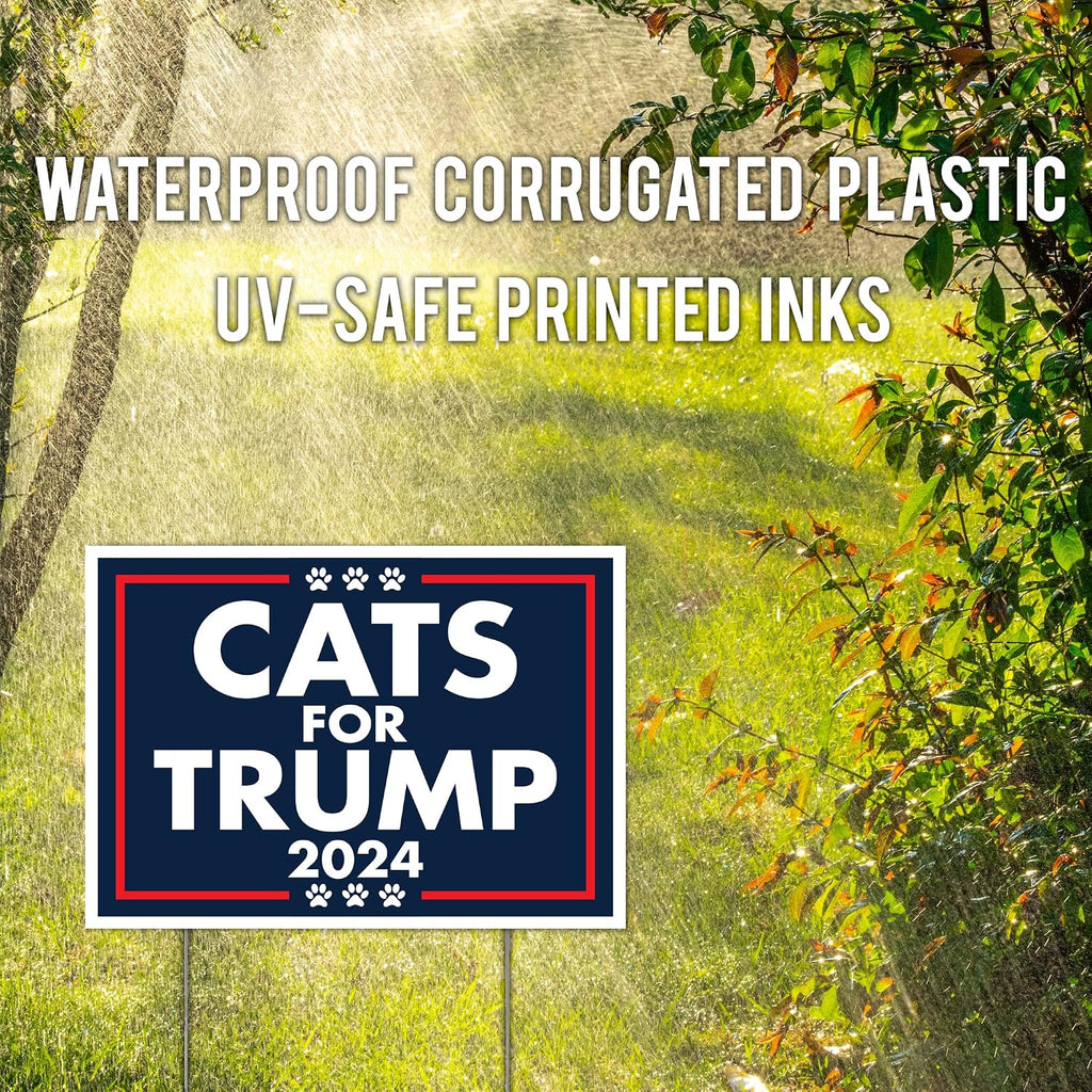 Cats for Trump 2024 Yard Sign, 18x24 in, Two Sided, Corrugated Plastic, American Made, Waterproof, 2 Stakes (10)