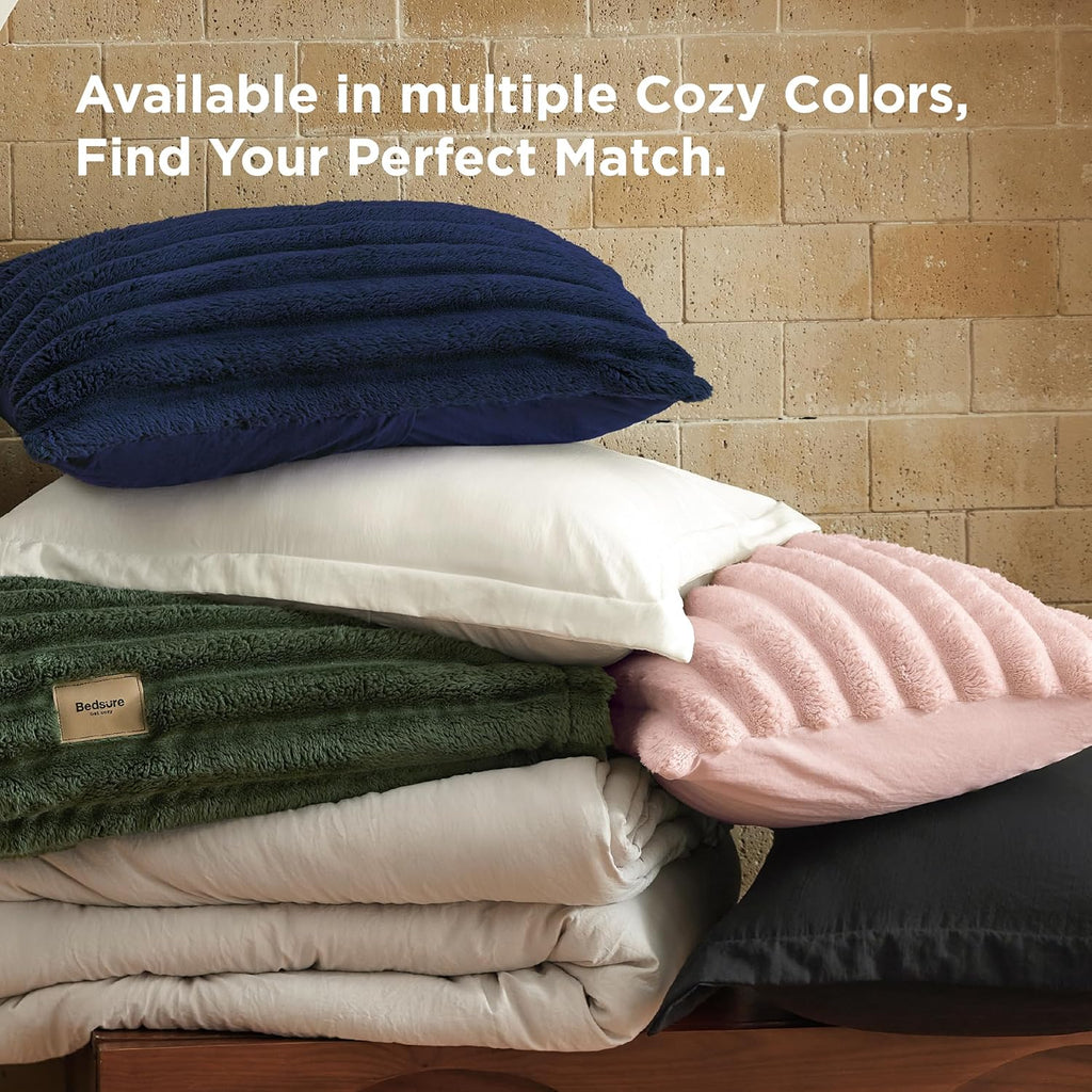 Bedsure Gentlesoft™ 2-in-1 Oversized King Comforter Set and Detachable Fluffy Blanket, Beige Bedding Set for All Season Use, Detachable Design for Space Saving (Includes 2 Pillow Shams, 2 Pillowcases)