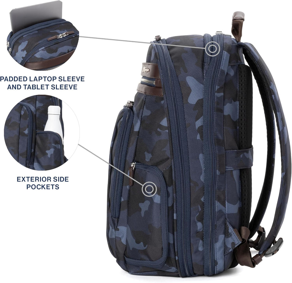 Travelpro Platinum Elite Business Laptop Travel Backpack, Fits up to 16 Inch Laptop, Water Resistant, Men and Women, Navy Camouflage