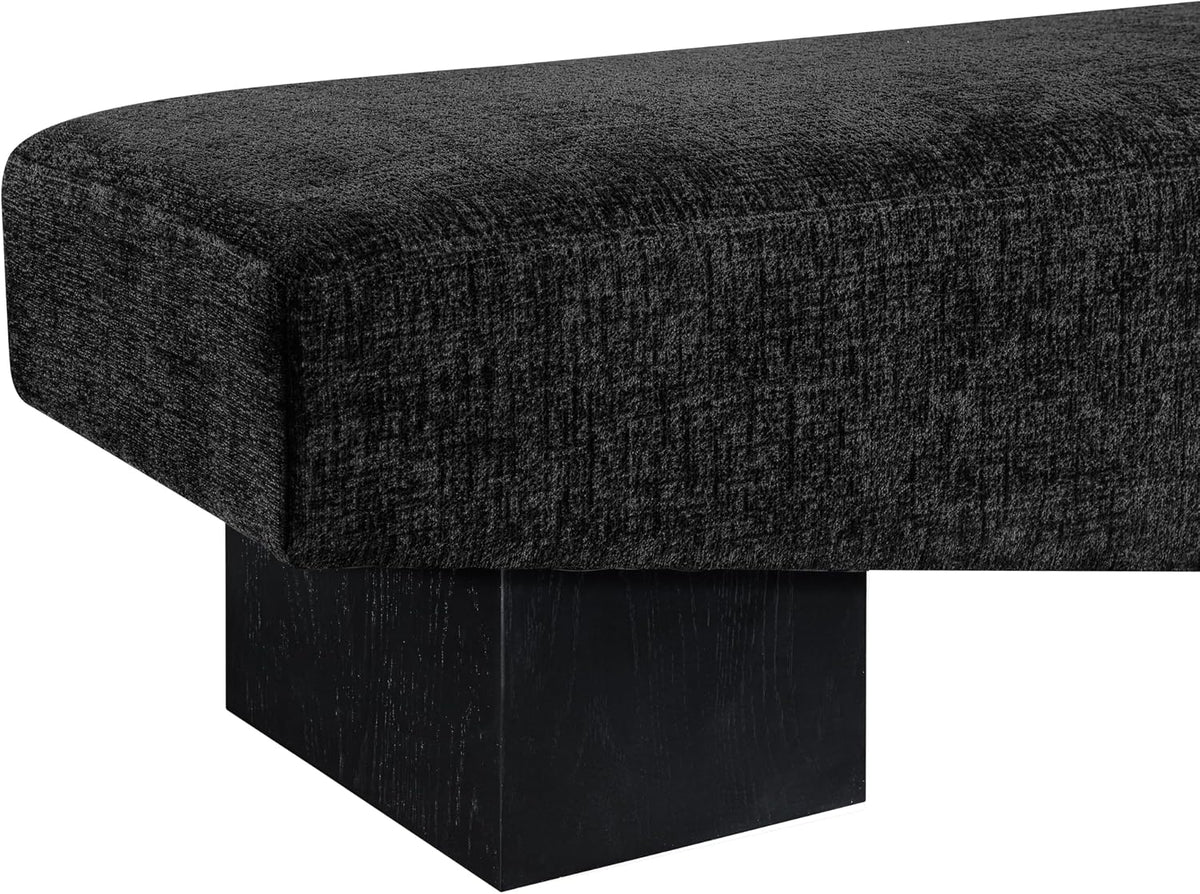 Meridian Furniture 22058Black Alora Collection Art Deco Bench with Soft Polyester Fabric, Black Finish Solid Wood Frame, 60.5' W x 18' D x 18' H, Black