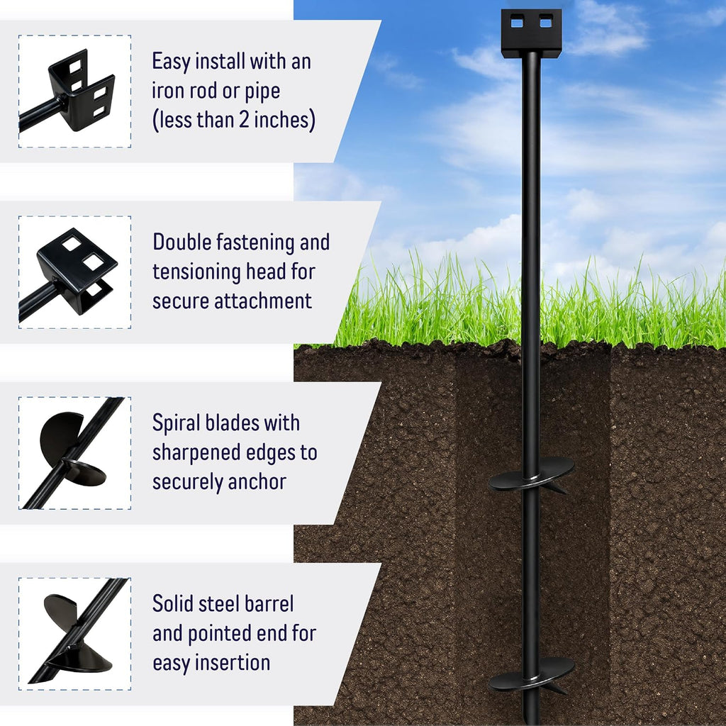 3/4' x 30' Mobile Home Double Disk Earth Auger Anchor, Heavy Duty Steel - RV, Camping, Tents, Trampolines, Deer Stands (6 Pack)