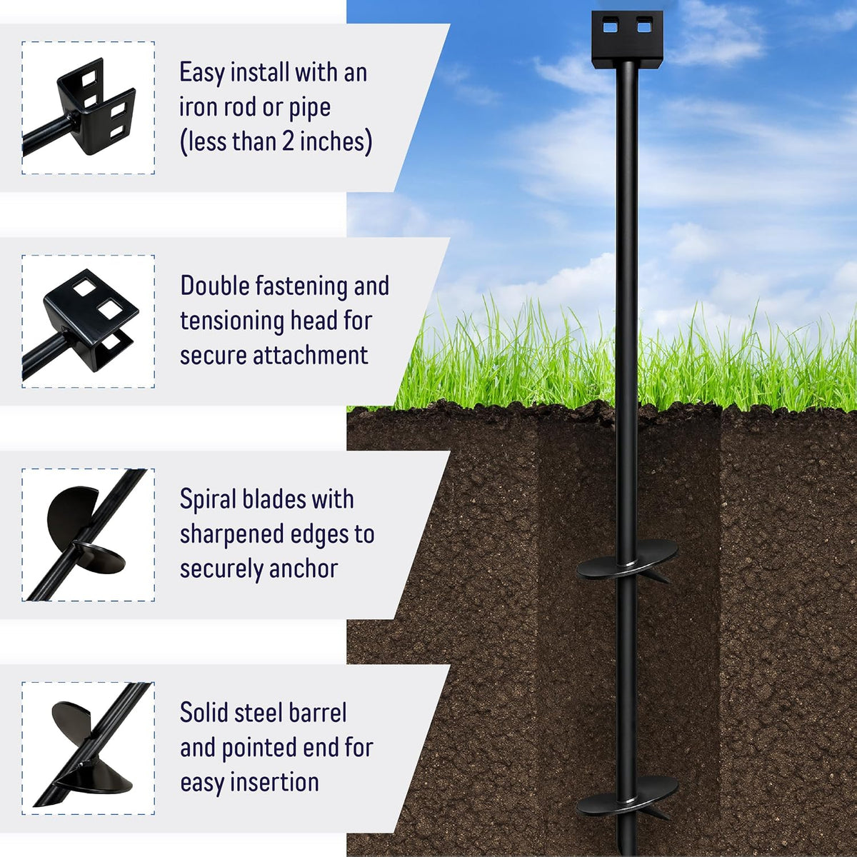 3/4' x 30' Mobile Home Double Disk Earth Auger Anchor, Heavy Duty Steel - RV, Camping, Tents, Trampolines, Deer Stands (6 Pack)