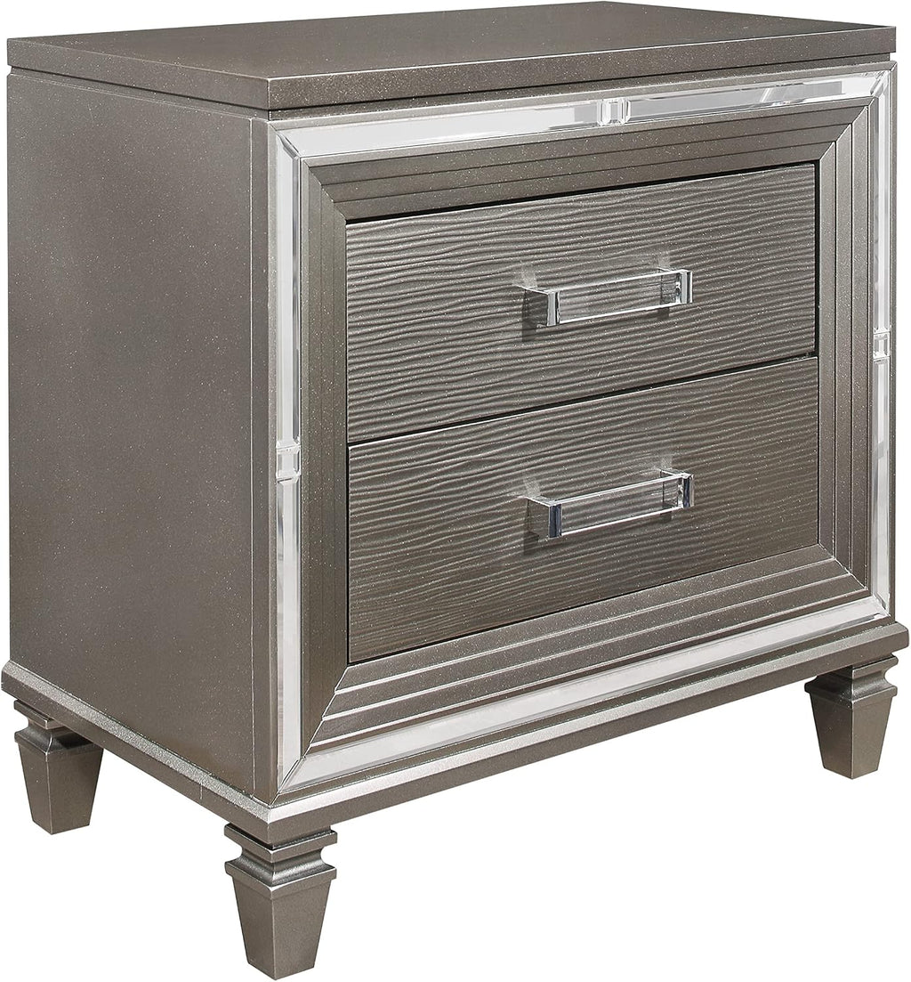 Glam Luxury Silver Gray Finish 3-Piece Bedroom Set King Size Platform Stoarge Bed and Two Nightstands Tufted LED Headboard Furniture
