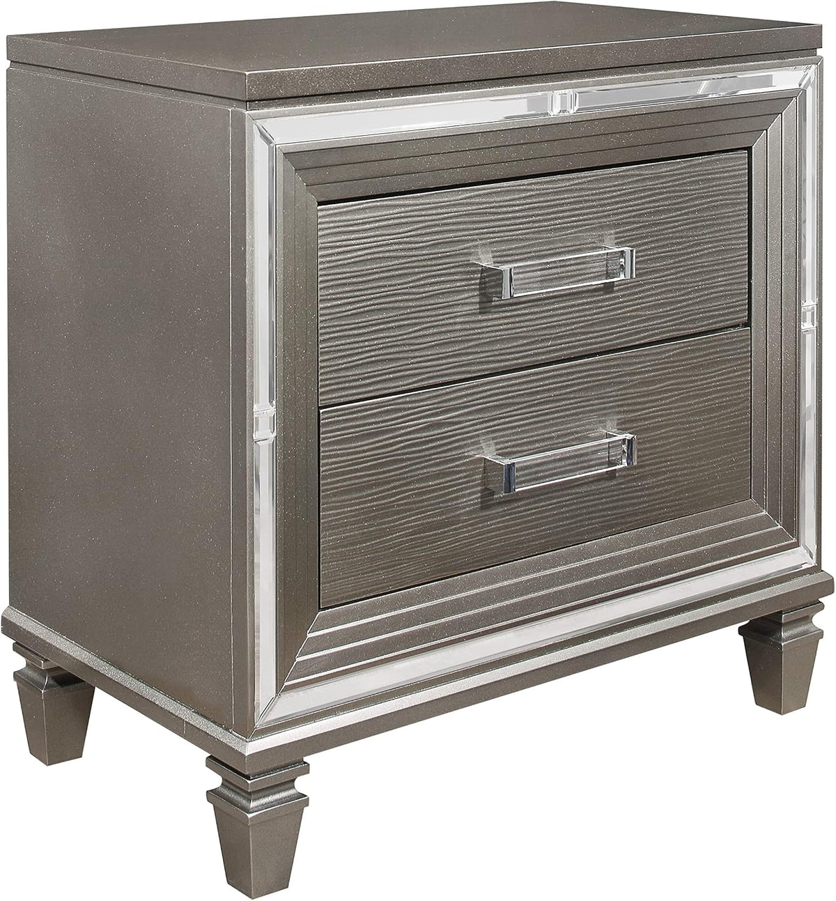 Glam Luxury Silver Gray Finish 3-Piece Bedroom Set King Size Platform Stoarge Bed and Two Nightstands Tufted LED Headboard Furniture