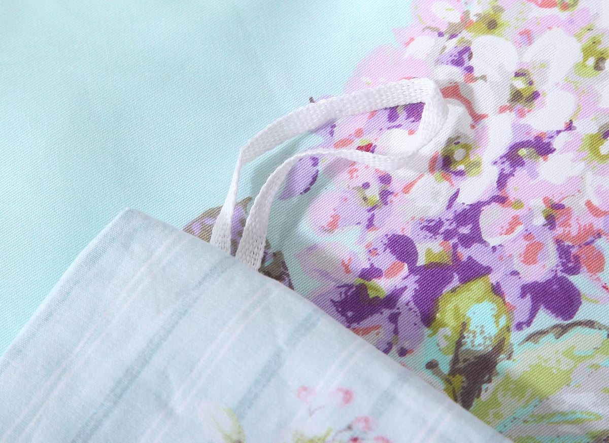 FADFAY Bed in a Bag Set 7-Pieces Shabby Floral Bedding Set Queen Size Premium 100% Cotton Hydrangea French Country Deep Pocket Sheets Zipper Duvet Cover Pillow Shams Set