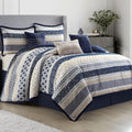LANCO MODERN LIFESTYLE California King Comforter Set 7 Piece, Navy, Waffle Clipping and Sateen Jacquard Weave, Soft and Lightweight Bedding Set for All Seasons, Bedskirt, Shams and Decor Pillows