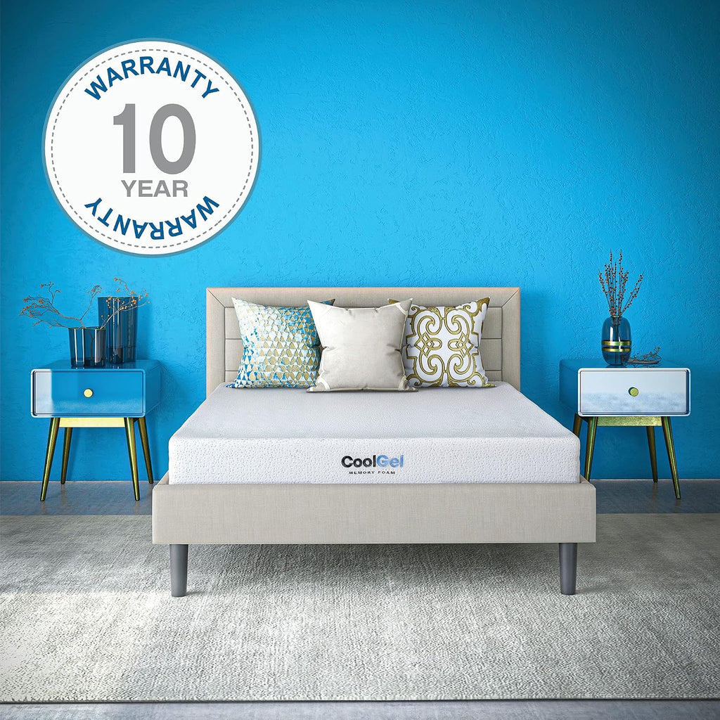 COOL GEL Memory Foam 8-Inch Mattress with Pillow, CertiPUR-US Certified, Mattress in a Box, Short Queen, White