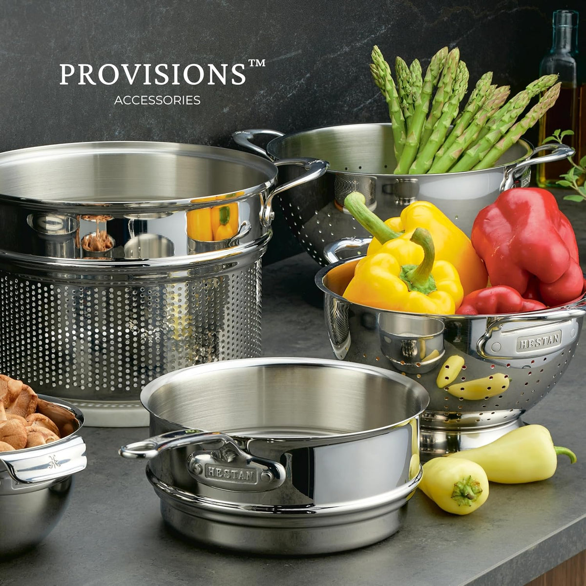 Hestan Provisions 8-Quart Stainless Steel Pasta Insert and Steamer Basket - Fits 8 Qt Stock Pots, 18/10 Stainless Steel, Dishwasher Safe