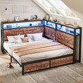 CIKUNASI Corner Full Size Bed Frame with Headboard and Storage Farmhouse Daybed Frame with LED Lights and Charging Station Metal Platform Bed Frame Full Size for Kids Corner Bed