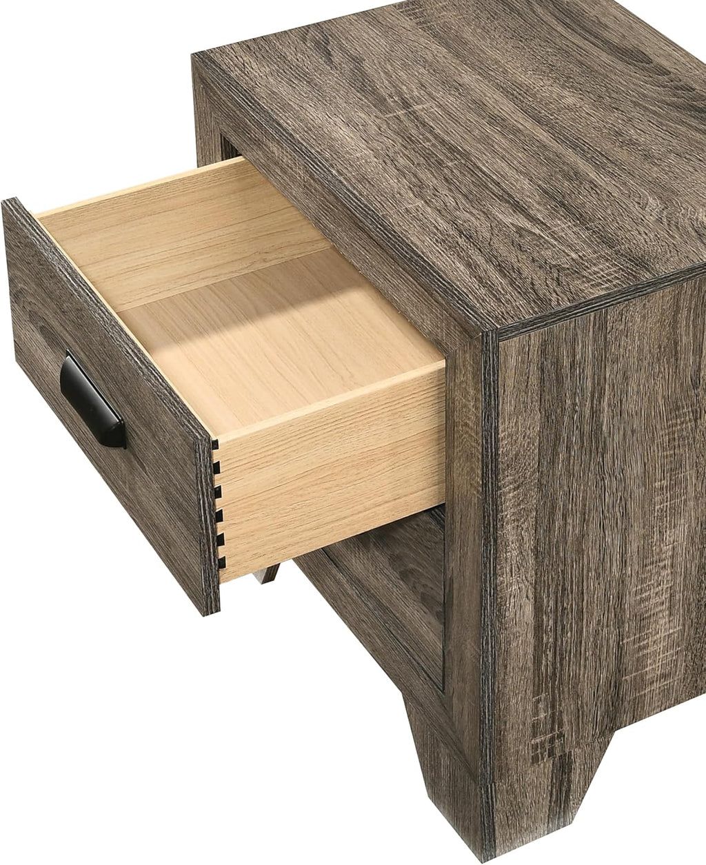 3pc Contemporary Wooden Bedroom Set King Size Panel Bed and 2X Storage Nightstands Gray Finish