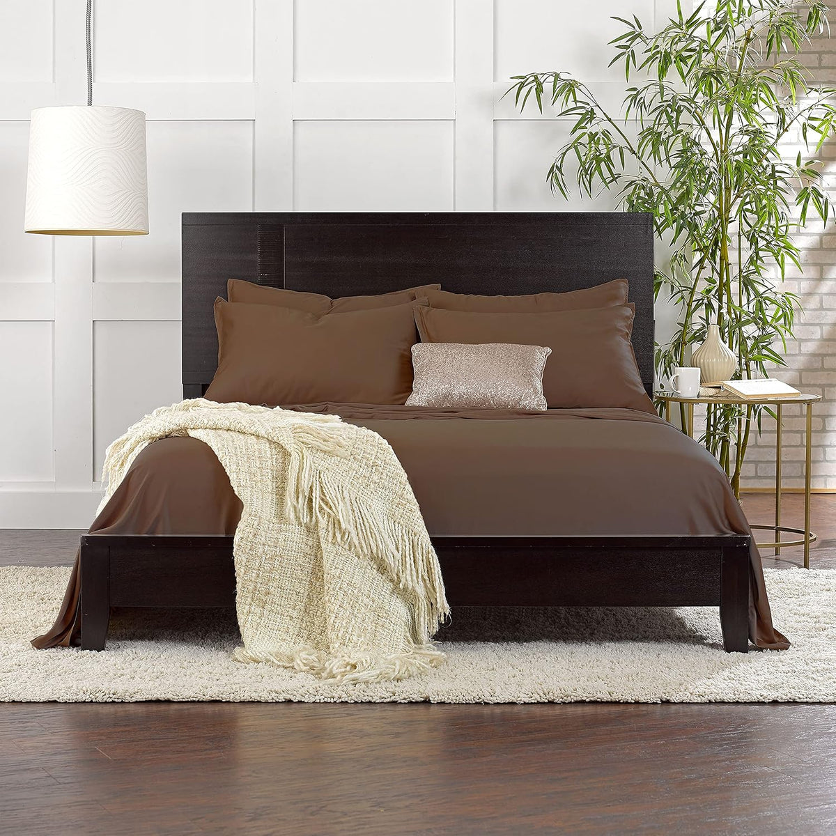 Pure Bamboo King Sheets, Genuine 100% Organic Viscose Derived from Bamboo Bed Sheet Set, Luxuriously Soft & Cooling, Double Stitching, 2 Year Quality Promise (King, Coconut Husk)