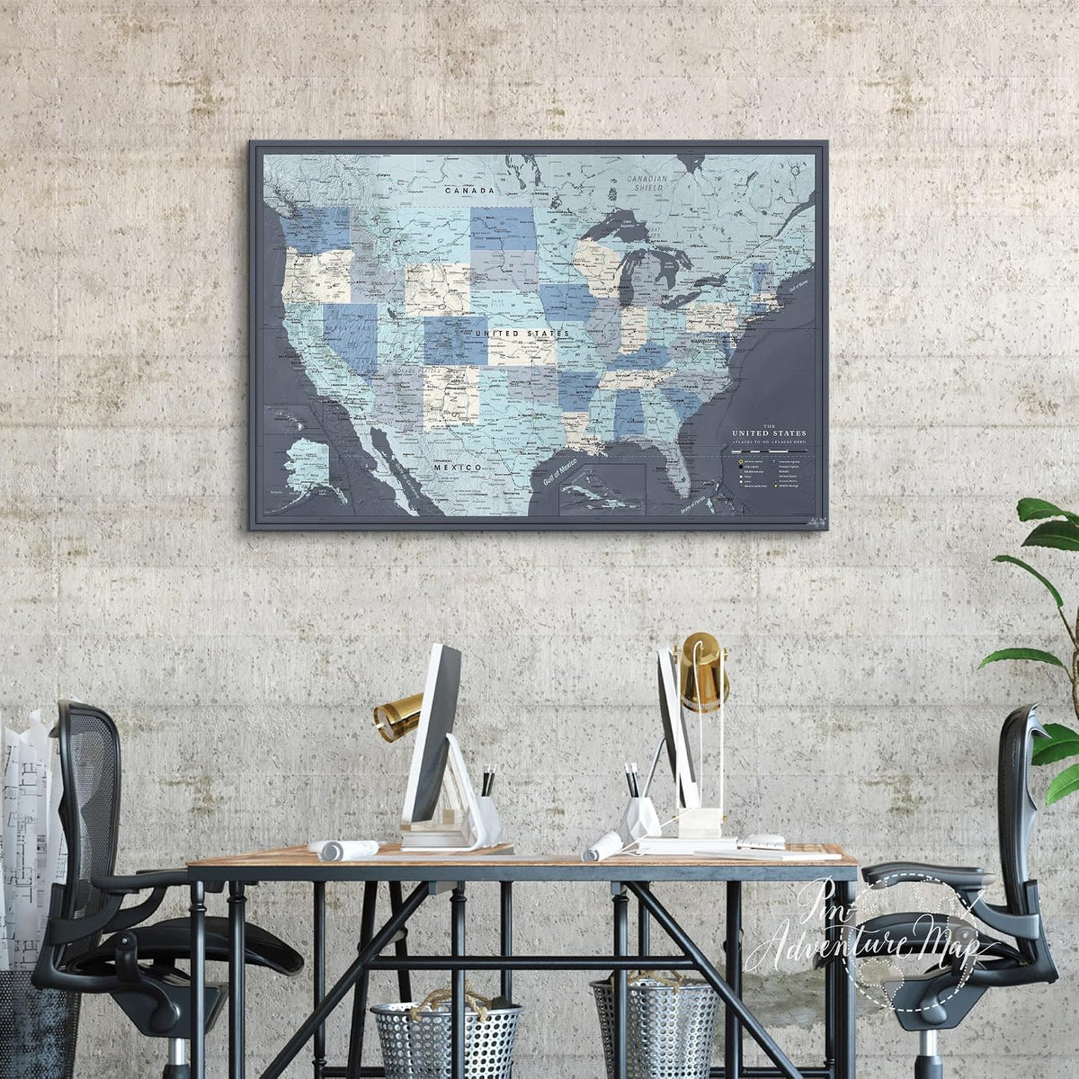 US Travel Map With Push Pins on Canvas - Detailed USA pin map - Large US Wall Map Pin Board - Map of National Parks in United States