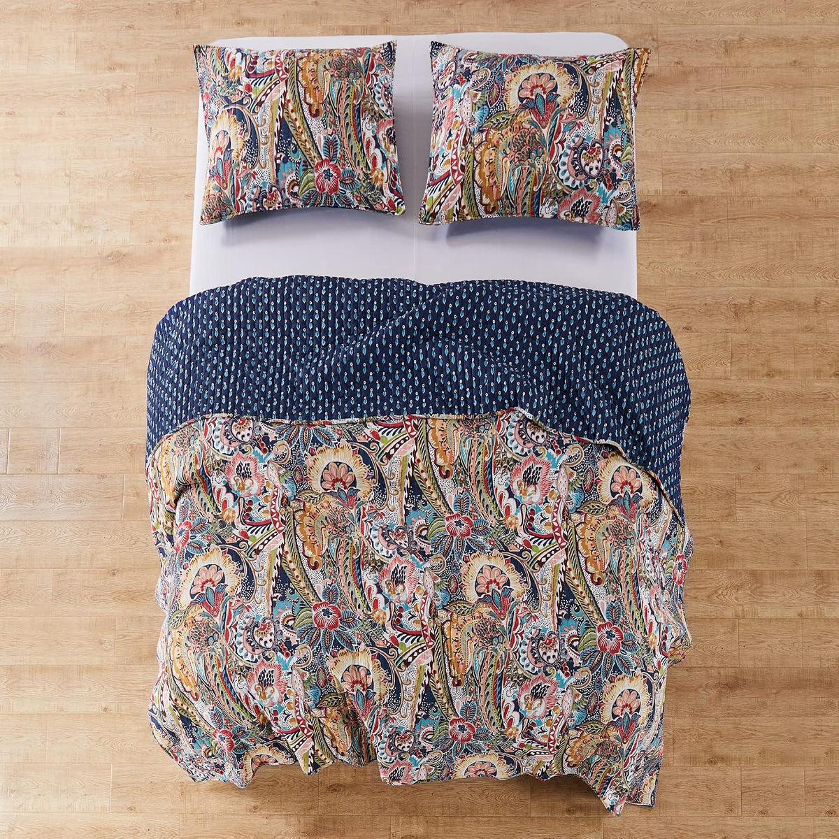 Levtex Home - Nanette Quilt Set - Full/Queen Quilt (88x92in.)+ Two Standard Pillow Shams (26x20in.) - Bohemian Paisley - Navy, Teal, Green, Red, Gold, Pink - Reversible - Cotton Fabric