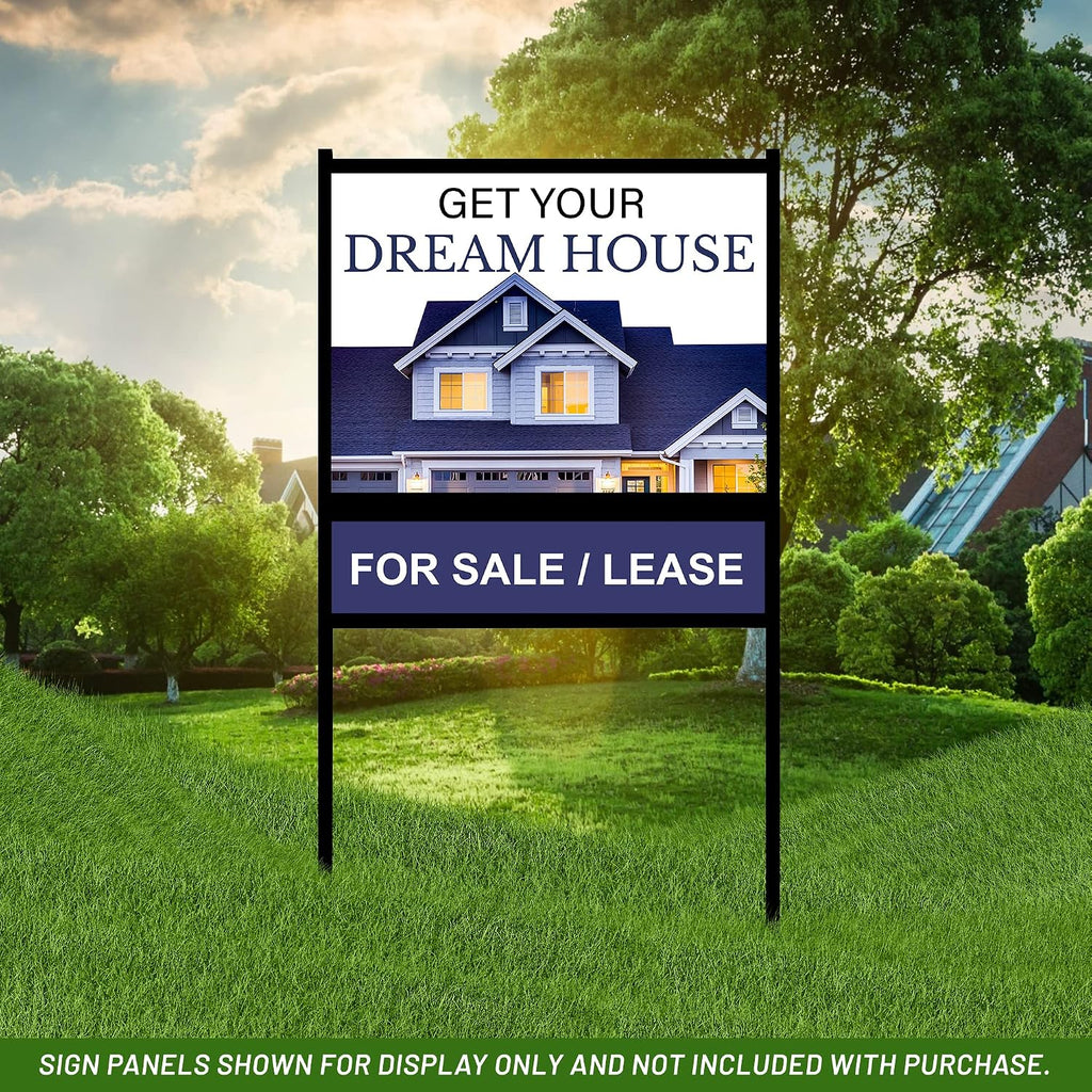 Generic Real Estate Yard Sign Metal H-Frame, 18 x 24 Slide-in with Rider, Black (Pack of 3) (C289)