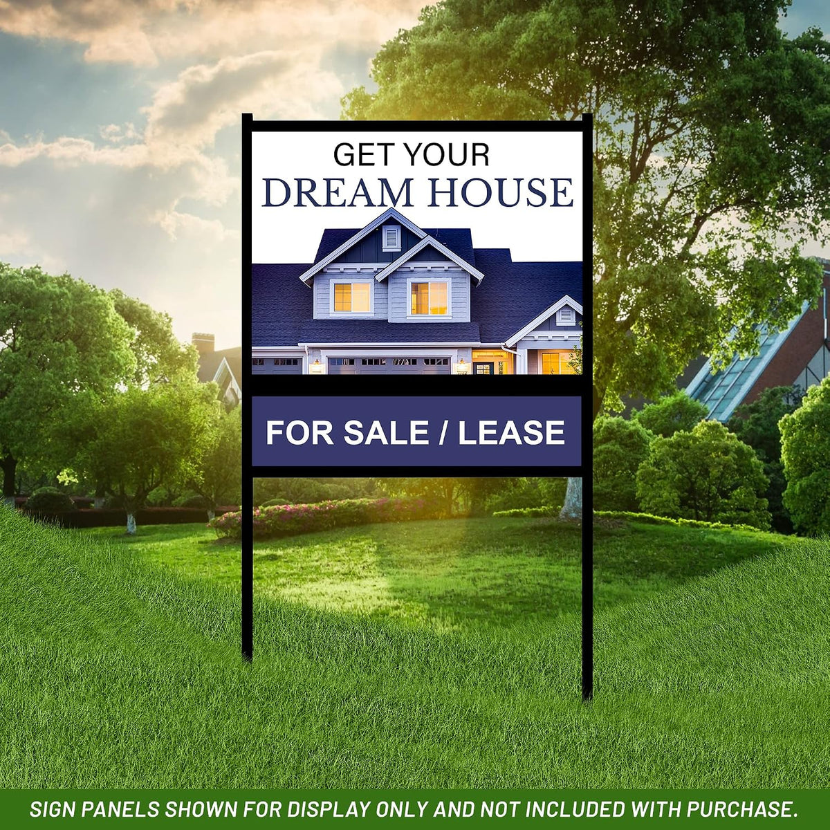 Generic Real Estate Yard Sign Metal H-Frame, 18 x 24 Slide-in with Rider, Black (Pack of 3) (C289)