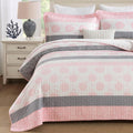 Homzard Floral Comforter King Size,Cotton King Size Quilt Sets,Pink White Grey Comforter Set,Farmhouse Striped Bedding Set,Lightweight Reversible 3 Piece Bedspread,All Season