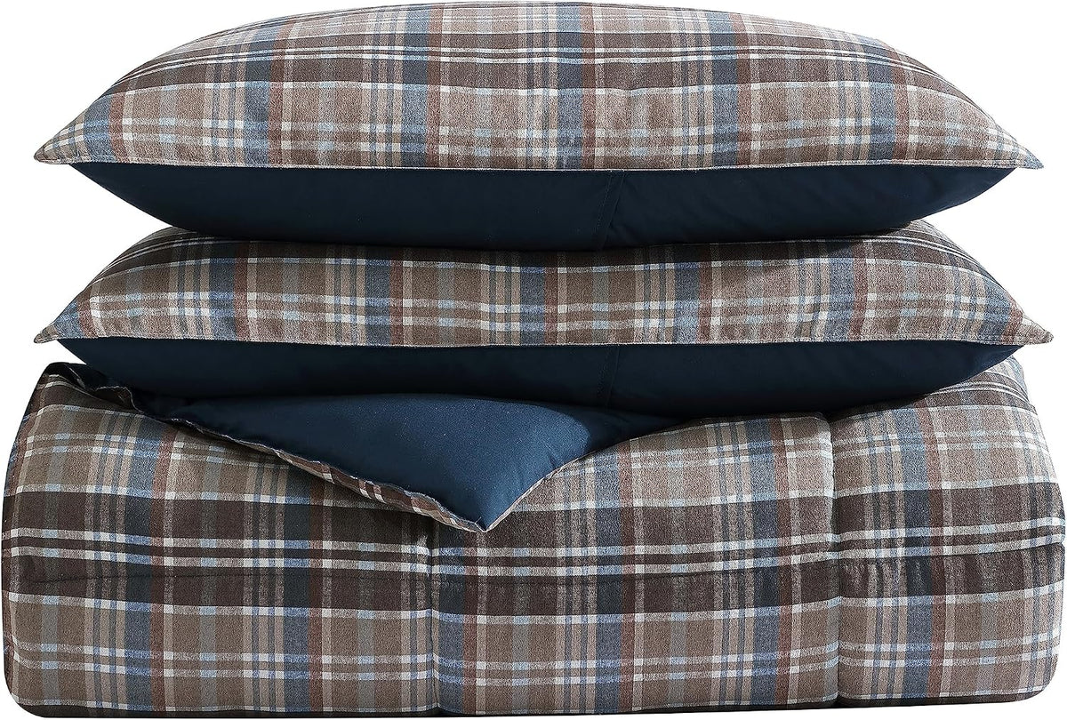 Eddie Bauer- Twin Comforter Set, Reversible Microsuede Bedding with Matching Sham(s), Casual Luxurious Bedding Set (Rugged Plaid Brown, Twin)